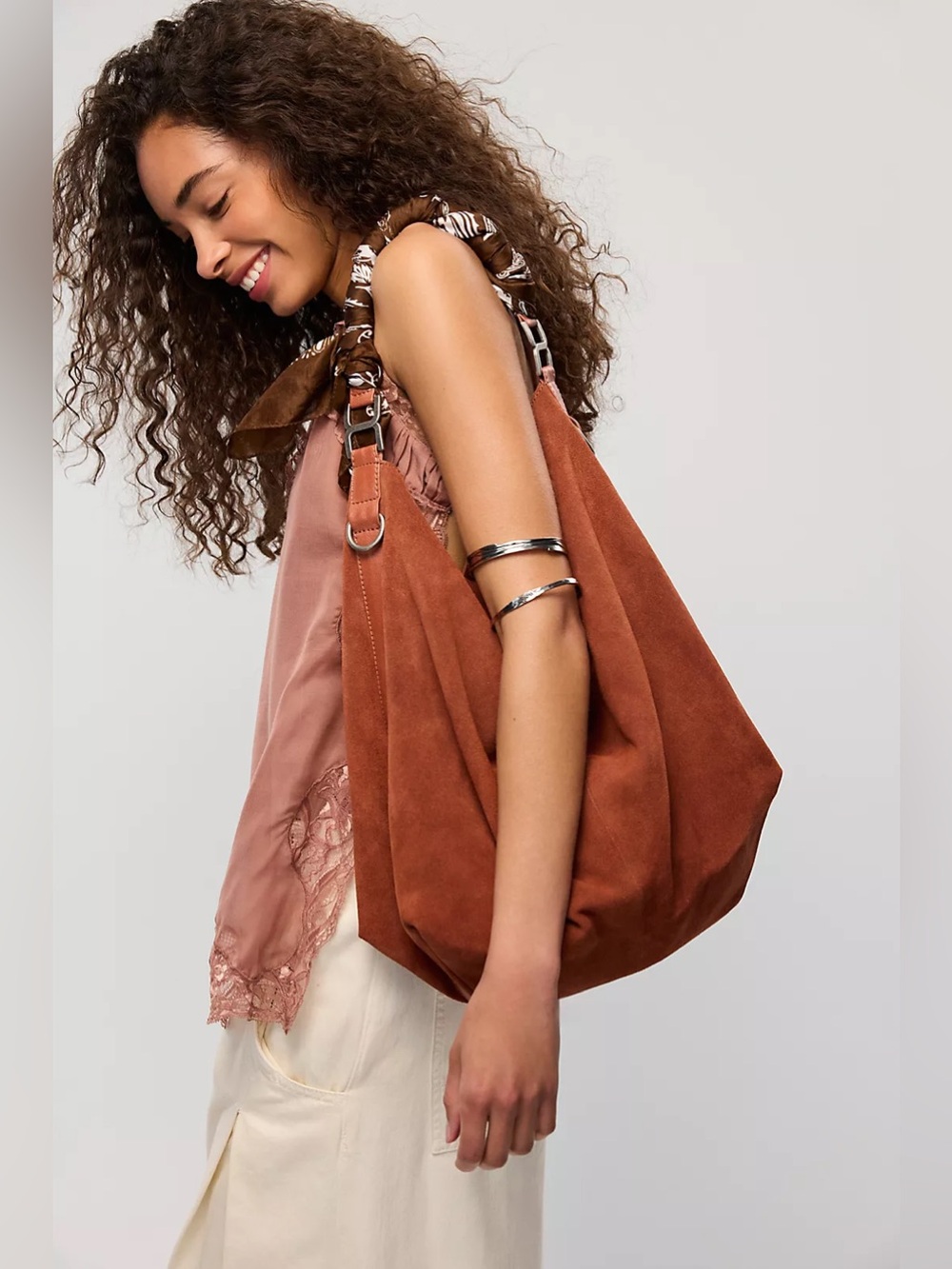 Free People Suzie Suede Slouchy Tote Bag NWT Between Brown